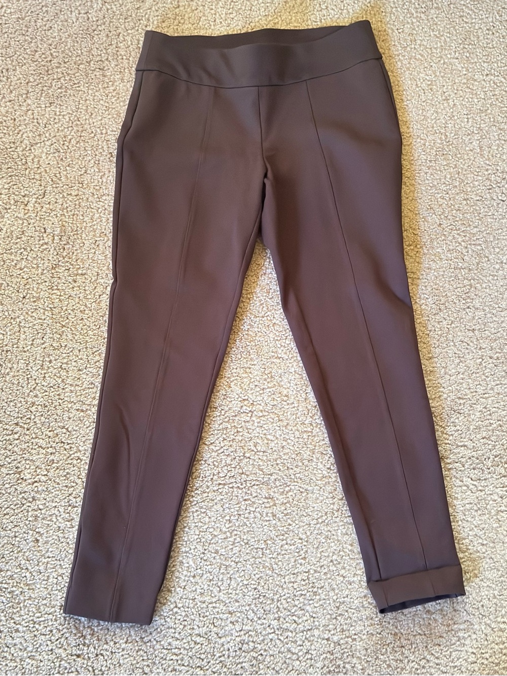 Anne Klein Slim Ponte Knit Ankle Pants Dark Brown Stretchy Work Pants SIZE S